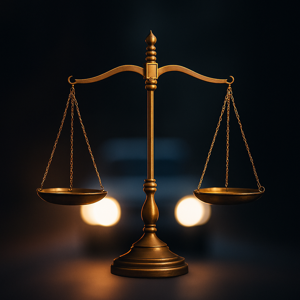 How to Find the Best DUI Lawyer in Broward County (And Why It Matters) 2 Abstract scales of justice over car headlights symbolizing Florida DUI law.